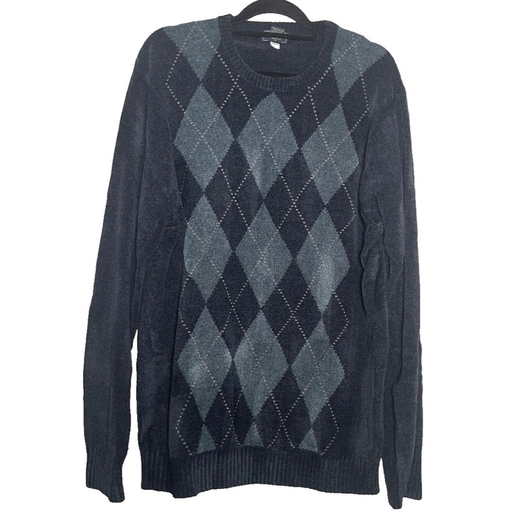 Dockers Argyle Sweater Men's XL Tall Dark Navy Acrylic Blend Crew Neck Retro